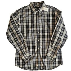 Banana Republic Mens Button Down Shirt Black White Plaid NWT, Sz L 16-16.5